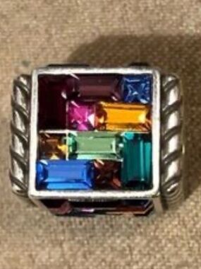 Brighton St. Michel cube bead multi-colored crystals and a silver-plated finish.